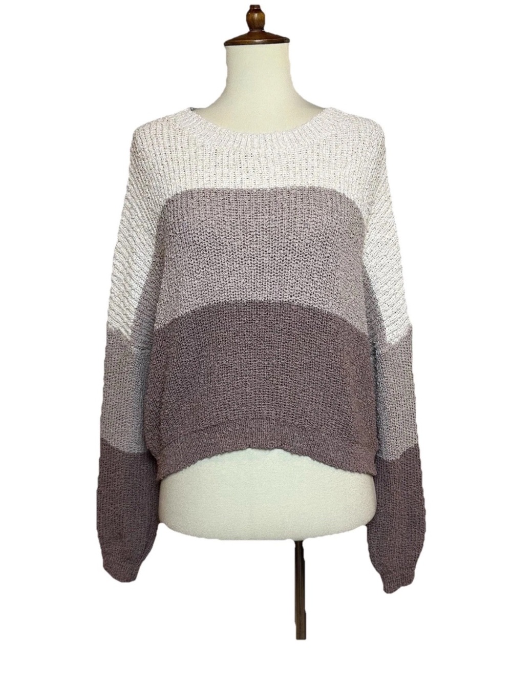 Debut Boho Slouchy Loose Knit Sweater Cream Taupe Mauve Oversize Pullover NWT